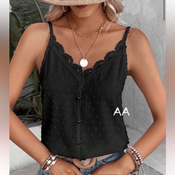 Classic Elegant Sheer Mesh Lace V Neck Cami Tank Top Blouse Shirt - Picture 3 of 10